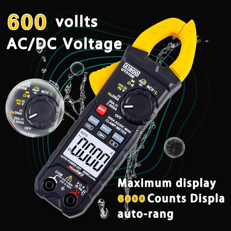 ZIBOO UT210E Mini Handheld Clamp Meter, True RMS AC/DC,6000 Counts Voltmeter Continuity Tester Capacitor HVAC Tool Multi Tester - Image 5